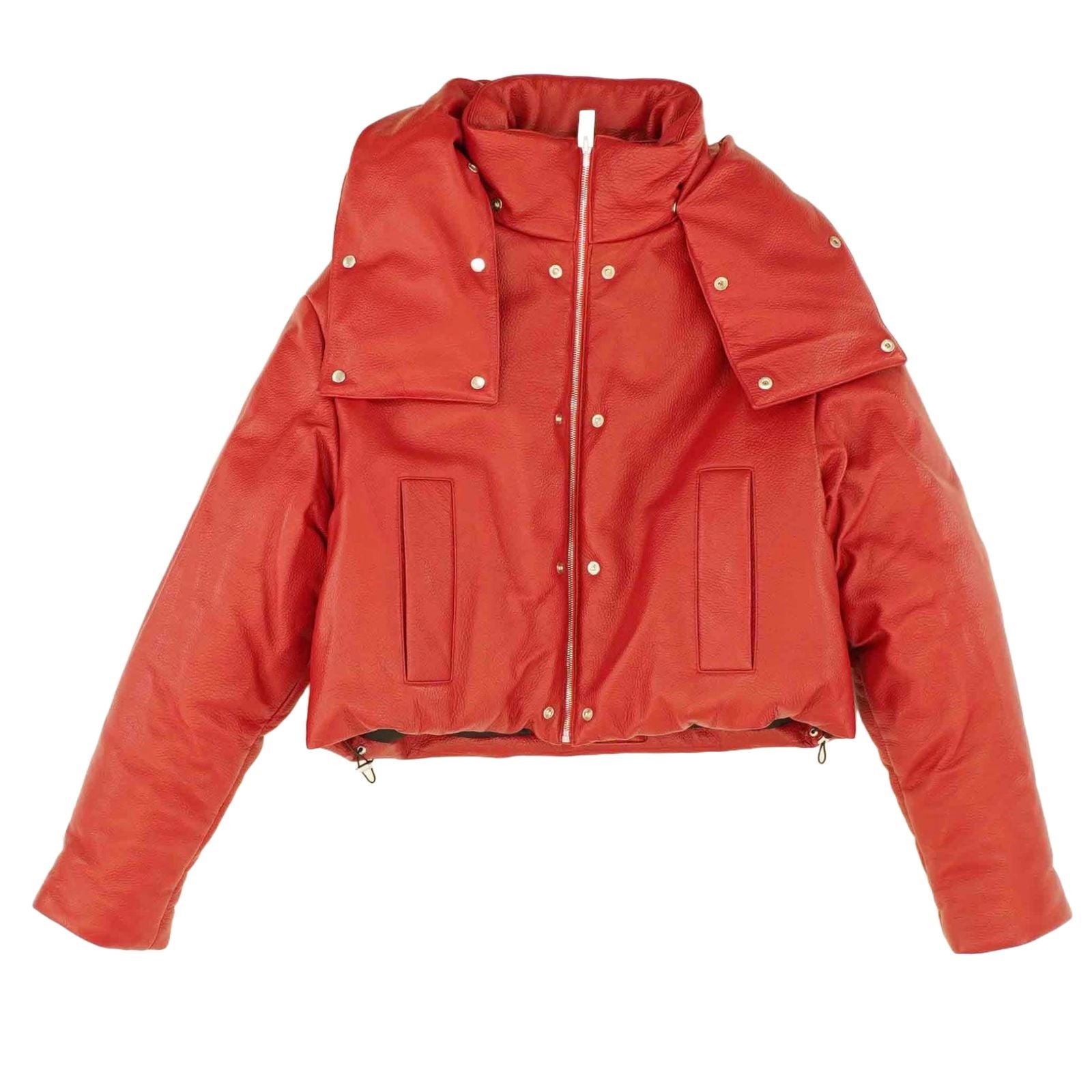 Cropped Red Leather Scout Puffer Jacket