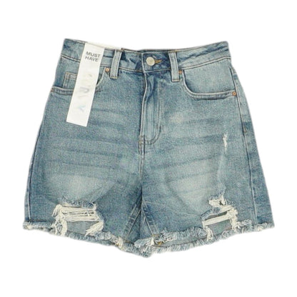 Blue Solid Denim Shorts