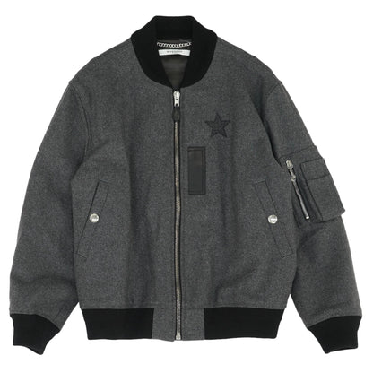 Charcoal Solid Wool Bomber Jacket