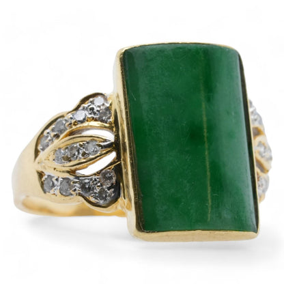 18K Gold Rectangular Green Stone With Cubic Zirconia Ring