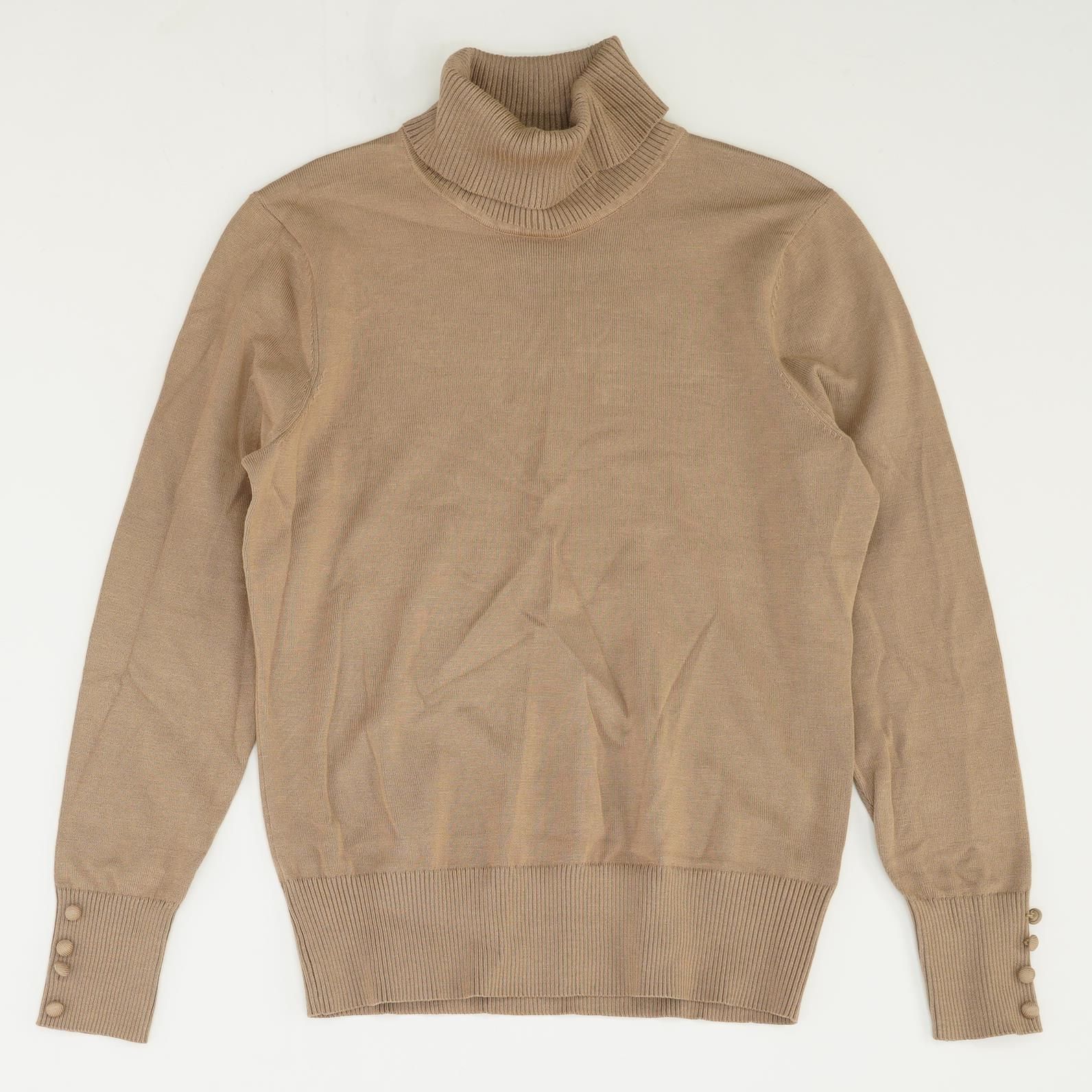 Tan Solid Turtleneck Sweater