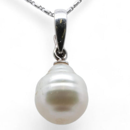 18K White Gold Pearl Enhancer Pendant On Dainty Paperclip Mariner Chain Necklace