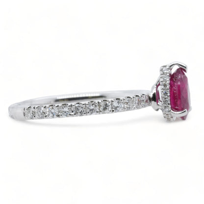 18K White Gold Pear Shaped Ruby With Diamond Accents Ring