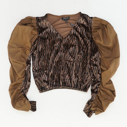 Brown Animal Print Cropped Long Sleeve Blouse