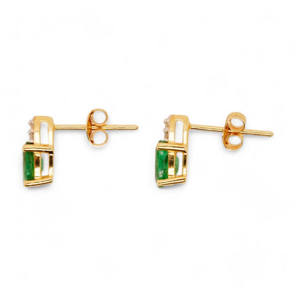 10K Gold Oval Emerald And Diamond Stud Earrings