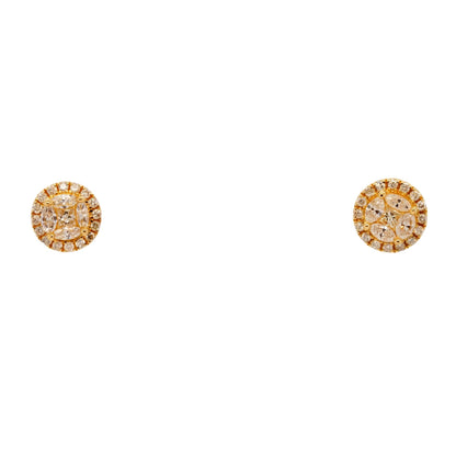 14K Gold Diamond Cluster With Diamond Halo Stud Earrings