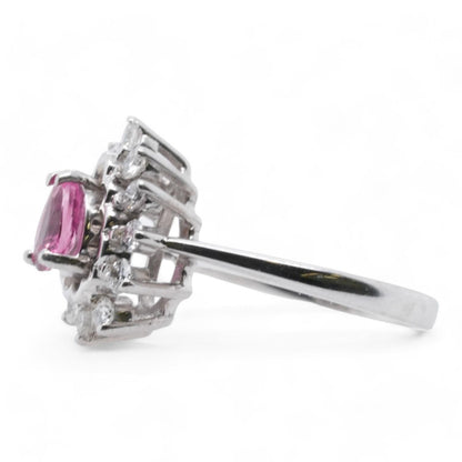 14K White Gold Pear Pink Tourmaline With Round Diamond Accents Ring