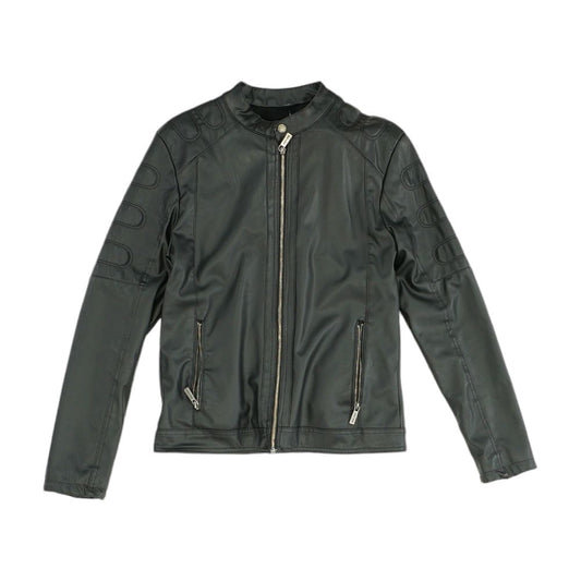 Black Solid Faux Leather Jacket