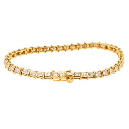 10K Gold Two Tone Illusion Square Link Diamond Tennis Bracelet