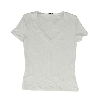 White Solid V Neck T-Shirt