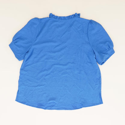 Blue Solid Short Sleeve Blouse