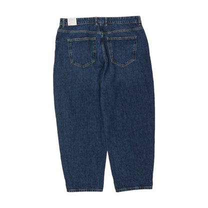 Blue Solid Mid Rise Relaxed Jeans