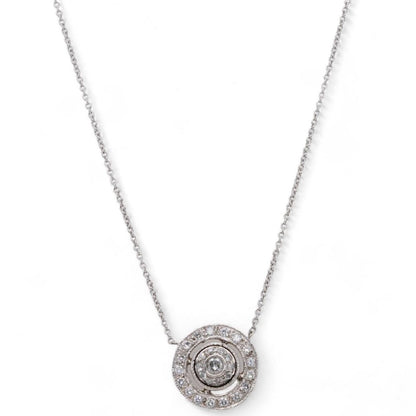 14K White Gold Diamond Double Halo Pendant Necklace