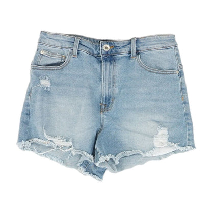 Blue Solid Denim Shorts