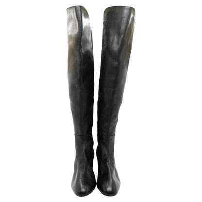 Black Stretch Leather Over The Knee Boots