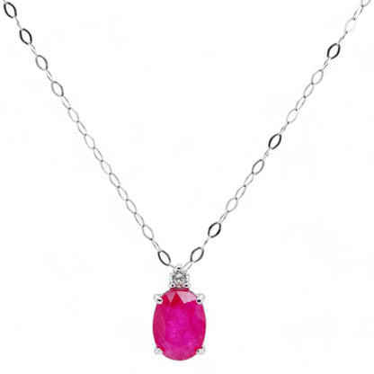 Platinum Oval Ruby Pendant Necklace With Diamond Accents