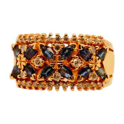 14K Gold Round Diamond And Blue Cluster Band