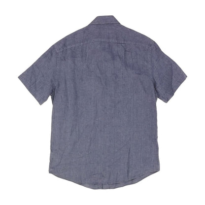 Blue Solid Short Sleeve Button Down