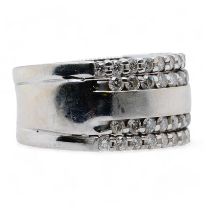 14K White Gold Wide Matte Finish Double Diamond Row Band