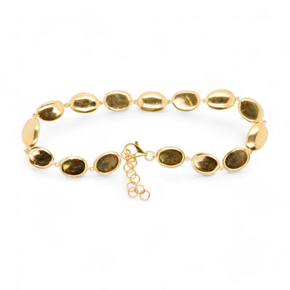 14K Gold Organic Oval Disc Link With Pave Accents Bracelet