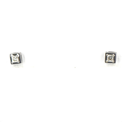 14K White Gold Square Diamond Stud Earrings