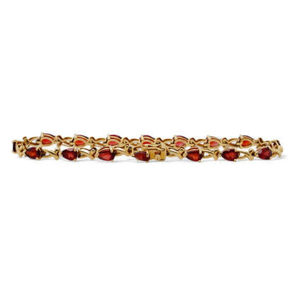 14K Gold Red Pear Cut Stone Line Bracelet