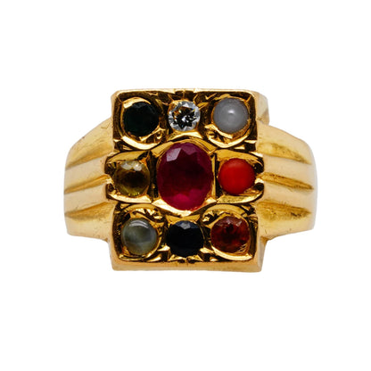 22K Gold Multi-Gemstone Signet Ring