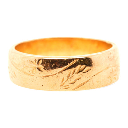 12K Gold Wide Band with Wavy Floral Design