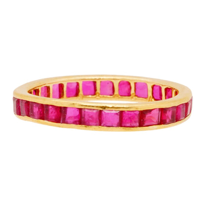 18K Gold Red Square Stone Eternity Band