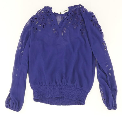 Indigo Solid Long Sleeve Blouse