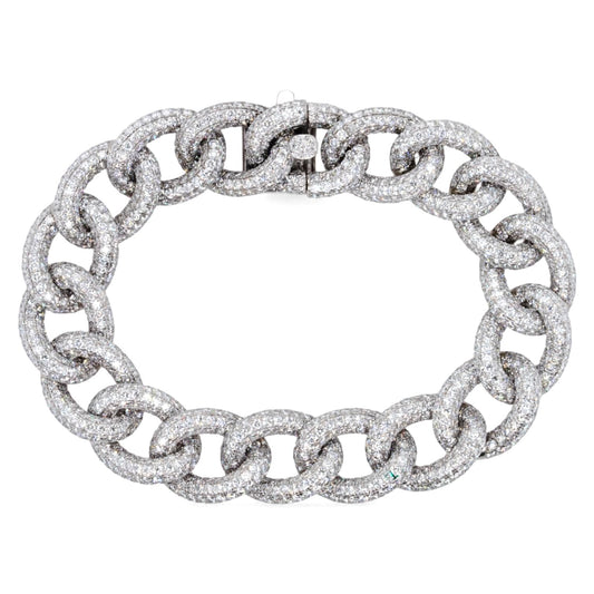 18K White Gold Diamond Cuban Link Bracelet