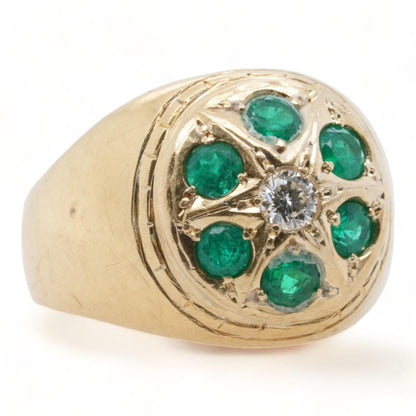 22K Gold Green Stones With Center Cubic Zirconia Signet Ring