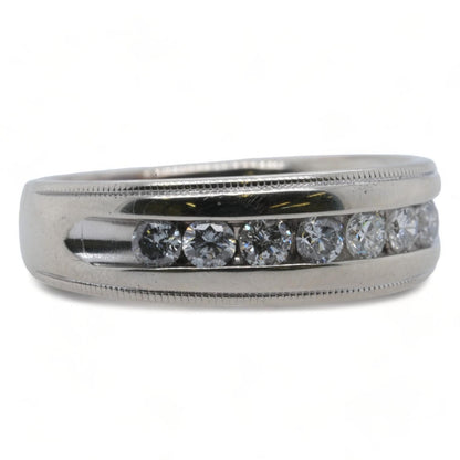 14K White Gold Channel Set Round Diamond Band