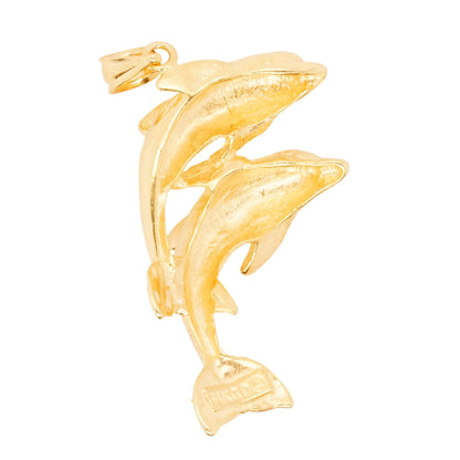 14K Gold Double Dolphin Pendant