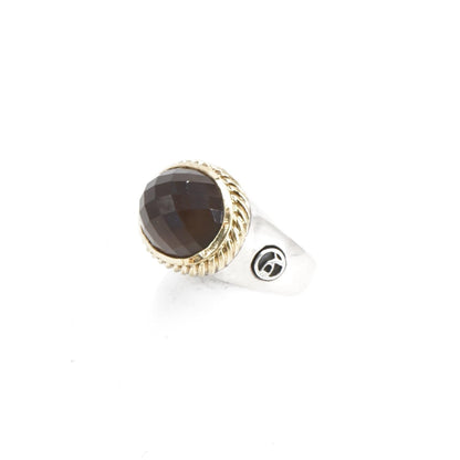 Sterling Silver Retired Signature Oval Faceted Smokey Topaz Ring With 18K Bezel