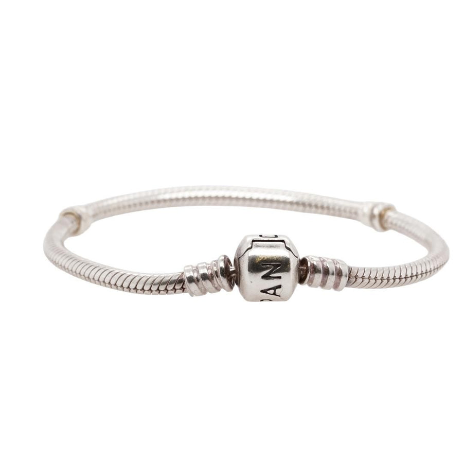 Pandora Moments Women's Sterling Silver Snake Chain Charm Bracelet with  Pave Heart Clasp 