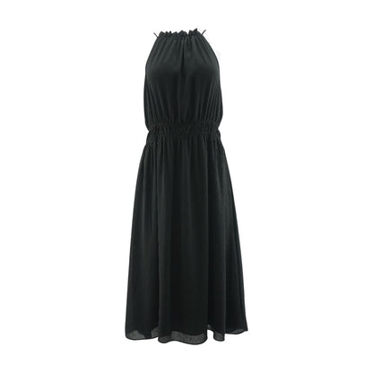 Black Solid Midi Dress