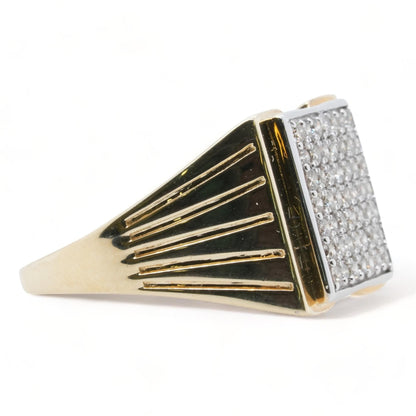 10K Gold Square Diamond Cluster Signet Ring