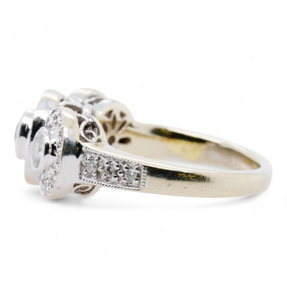 14K White Gold Three Stone Diamond With Accents Ring