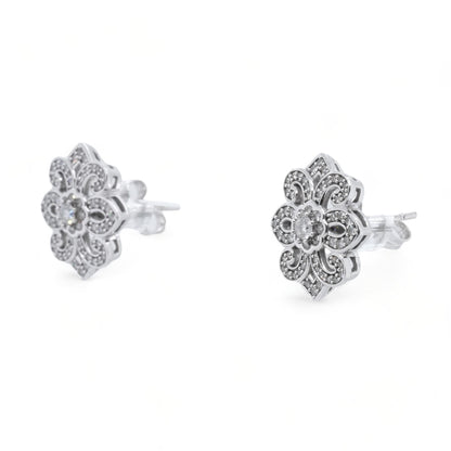 10K White Gold Vintage Inspired Diamond Stud Earrings