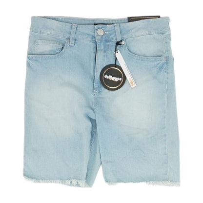 Blue Solid Denim Shorts