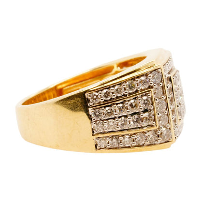 10K Gold Round Diamond Pave Signet Ring