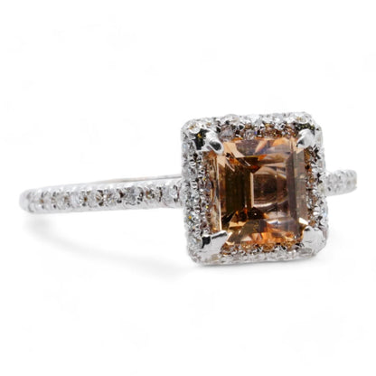 18K White Gold Emerald Cut Imperial Topaz Diamond Accent Cocktail Ring