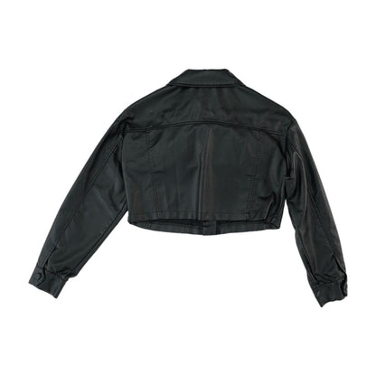 Black Solid Faux Leather Jacket