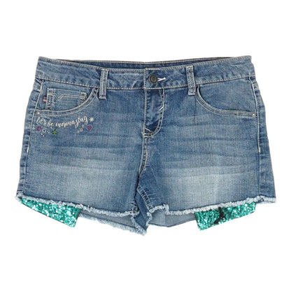 Blue Solid Denim Shorts