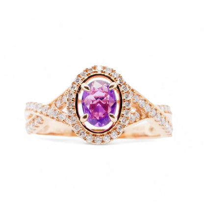 14K Rose Gold Pink Sapphire With Diamond Accents Ring