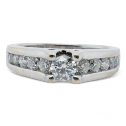 14K White Gold Round Center Diamond Engagement Ring