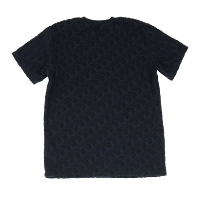 Navy Blue Terry Cotton Jacquard Oblique Relaxed-Fit T-Shirt