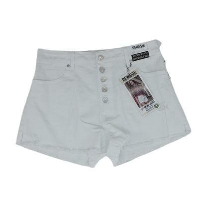 White Solid Denim Shorts