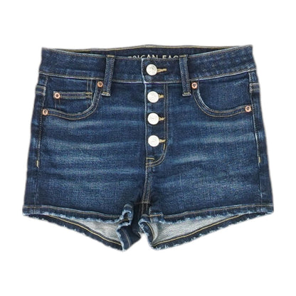 Blue Solid Denim Shorts